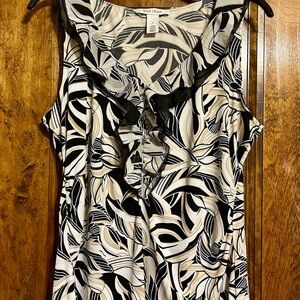 White House Black Market Black and White Leaf Print Blouse